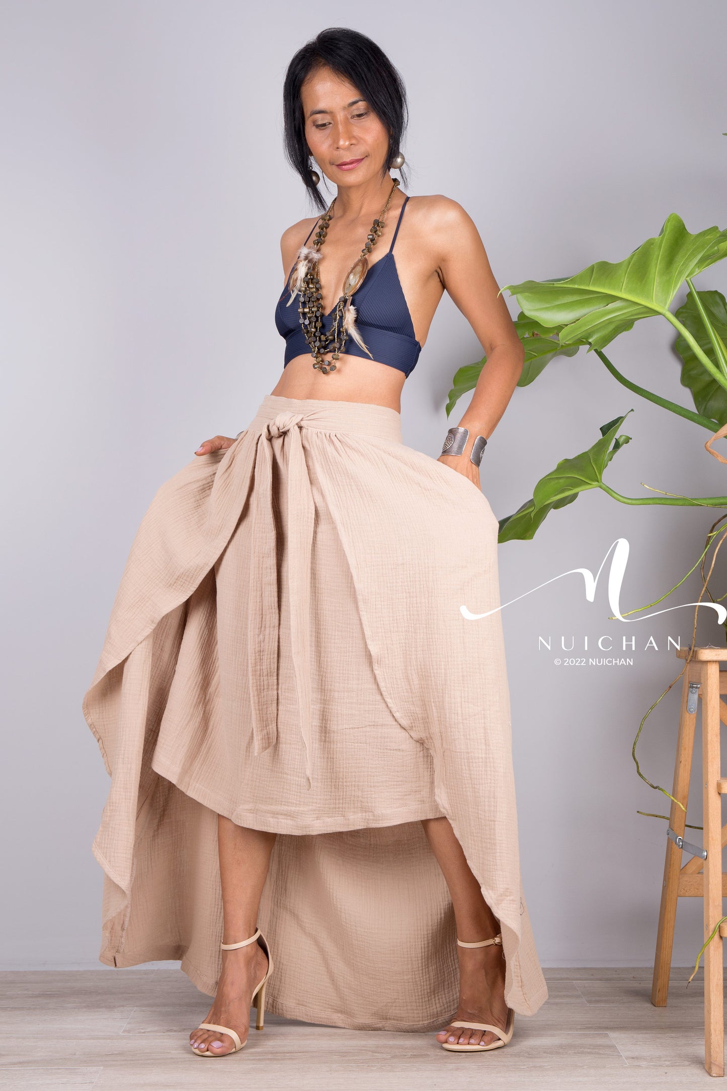 Short front cotton maxi skirt by Nuichan